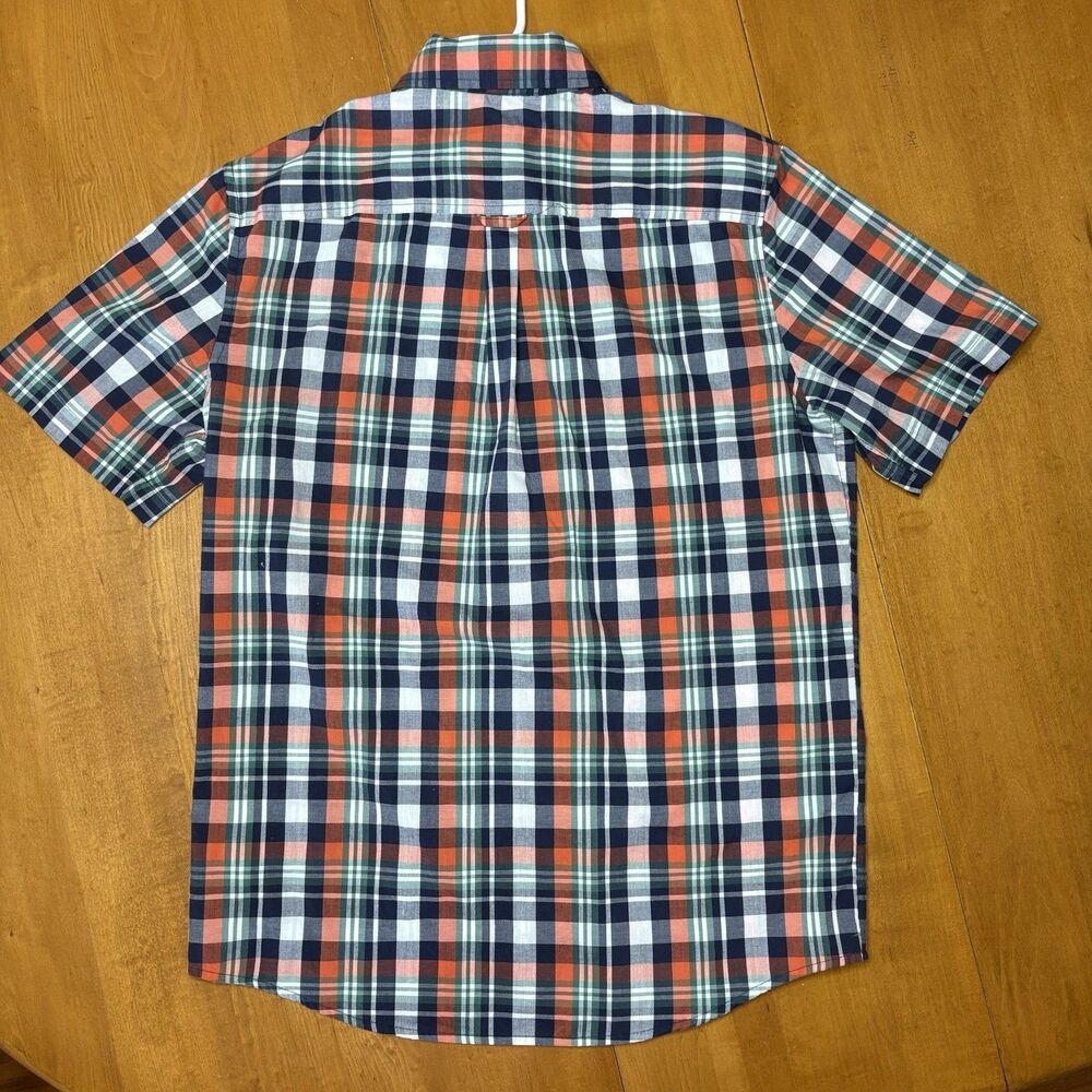 Chaps Shirt Mens Medium Blue Orange Plaid Short Sleeve Button‎ Down Easy Care - Picture 3 of 8
